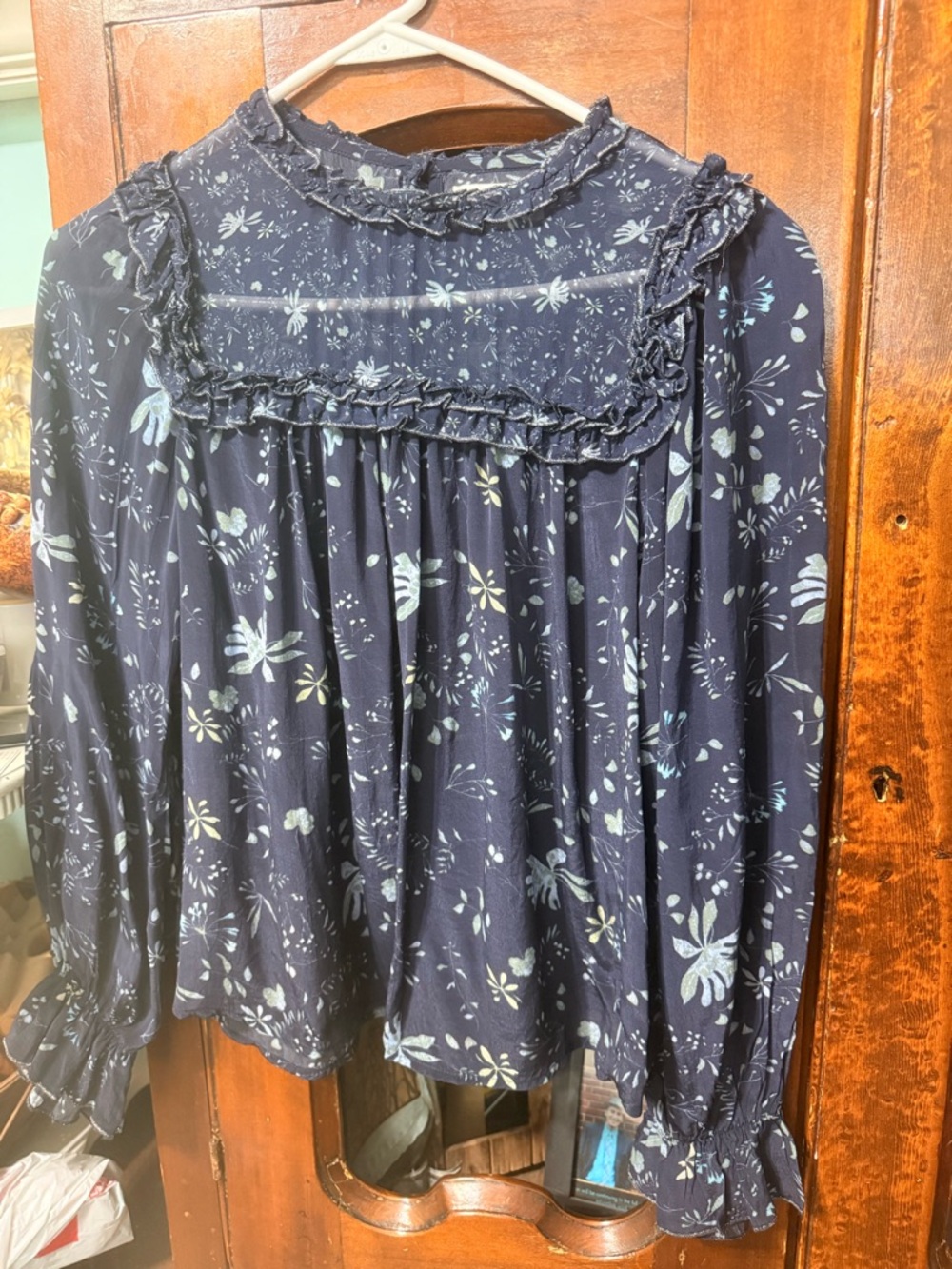 Velvet By Graham & Spencer Malia Floral Print Ruffle Yoke Long-Sleeve Top